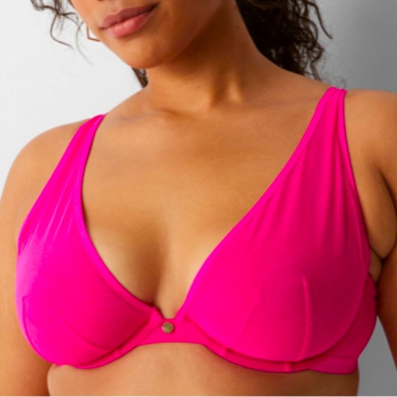 Cacique High Apex Plunge Bra 46B Seriously Sexy Bright Pink Mesh Semi Sheer NEW - Picture 1 of 13